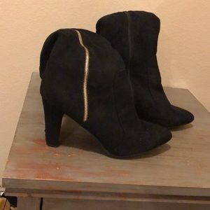 Knee high gold zipper boots